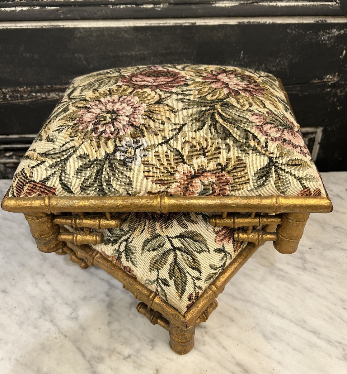Pair Of Golden Bamboo Footstools -photo-2