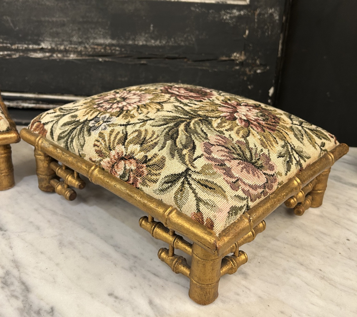 Pair Of Golden Bamboo Footstools -photo-4