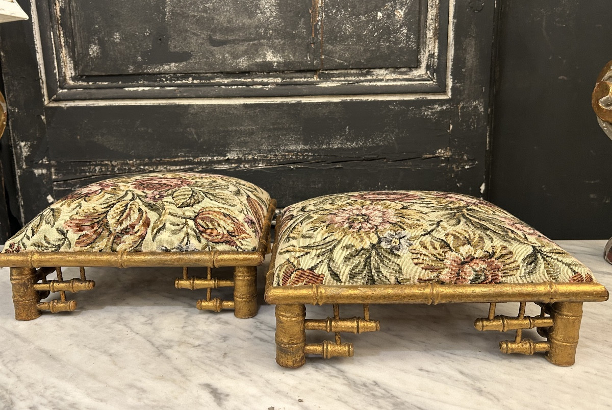 Pair Of Golden Bamboo Footstools -photo-4