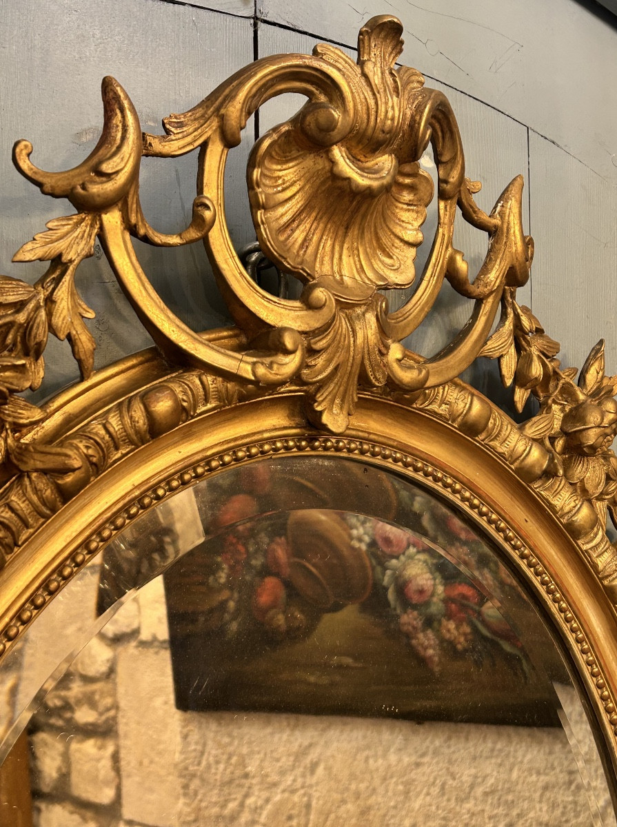 Miroir ovale en bois doré -photo-2