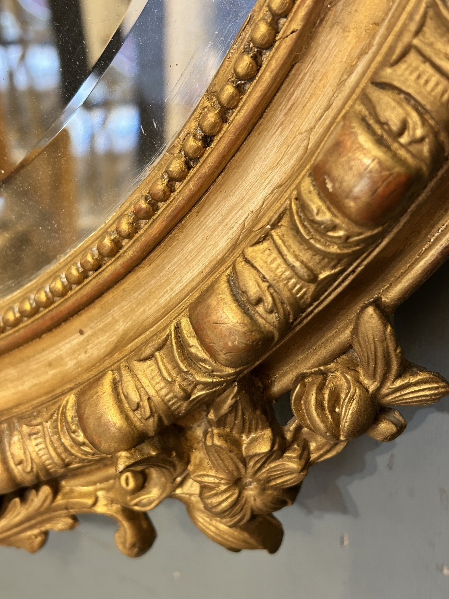 Miroir ovale en bois doré -photo-2