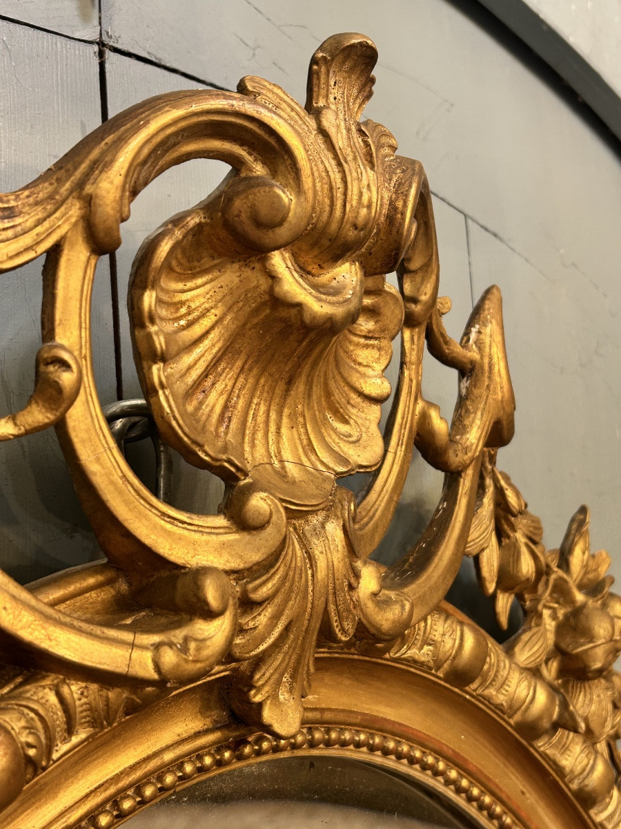Miroir ovale en bois doré -photo-4