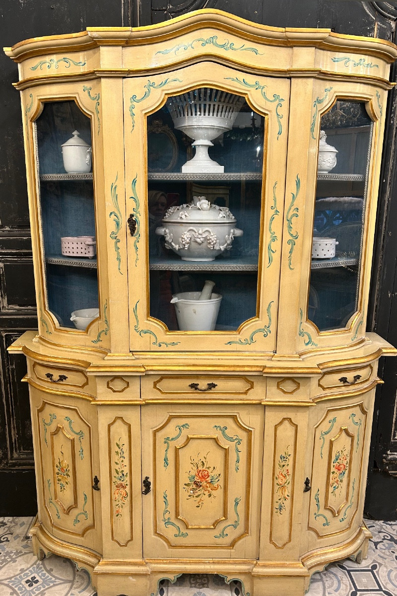Buffet présentoir vitré de style italien en bois polychrome -photo-2