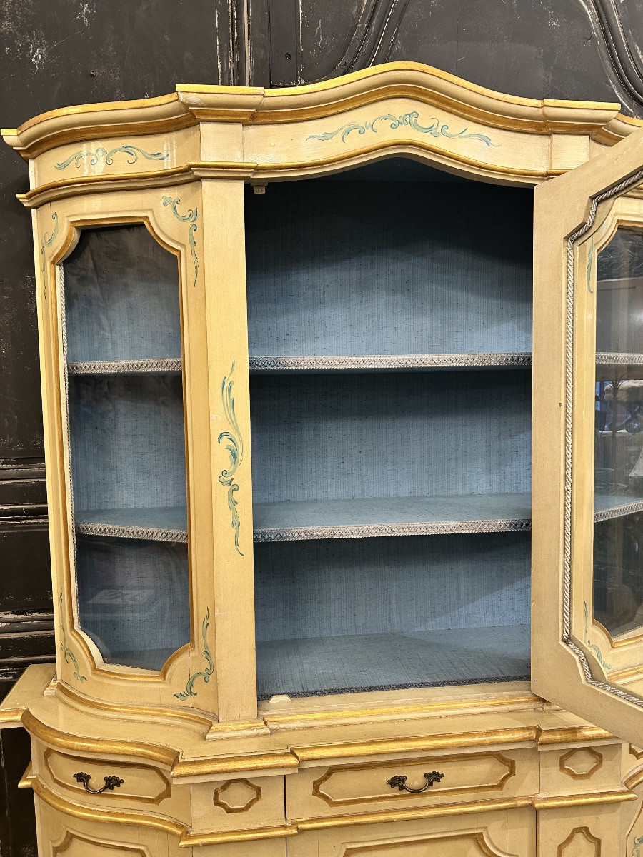 Buffet présentoir vitré de style italien en bois polychrome -photo-3