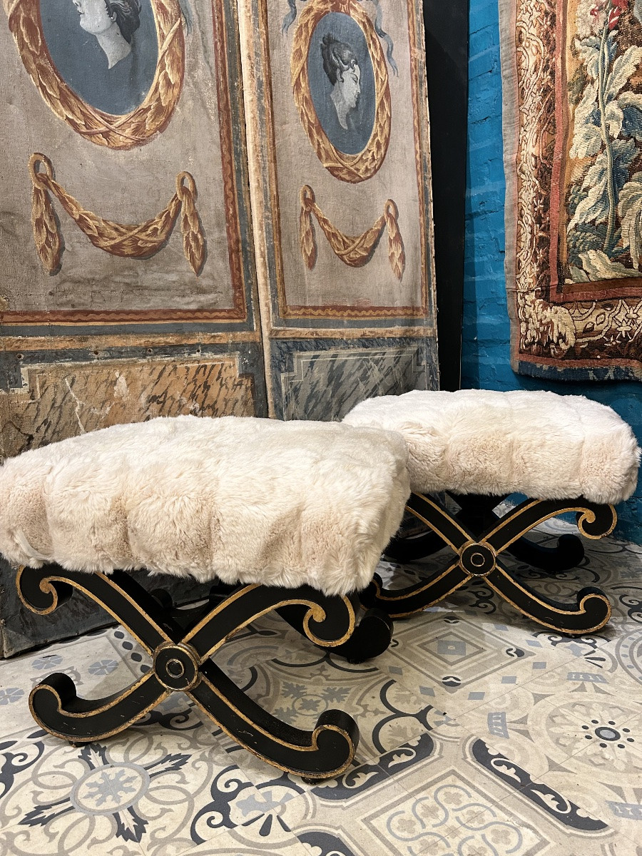 Pair Of Neoclassical Style X-shaped Stools -photo-2