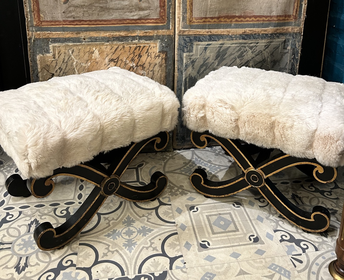 Pair Of Neoclassical Style X-shaped Stools -photo-8