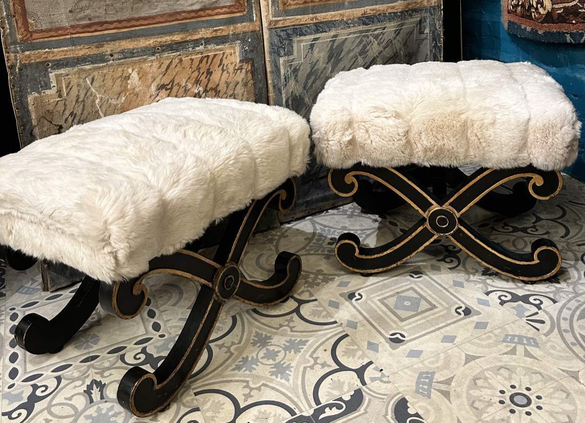 Pair Of Neoclassical Style X-shaped Stools 