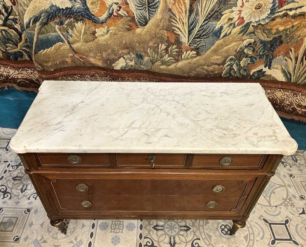 Commode style Louis XVI en acajou plateau en marbre  blanc -photo-2