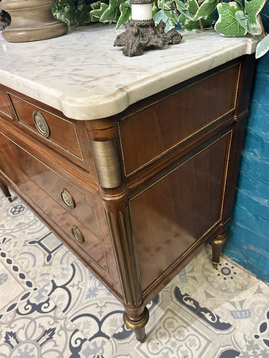Commode style Louis XVI en acajou plateau en marbre  blanc -photo-3