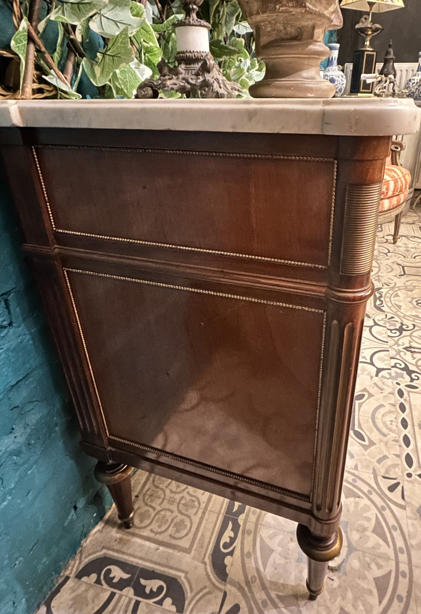 Commode style Louis XVI en acajou plateau en marbre  blanc -photo-4