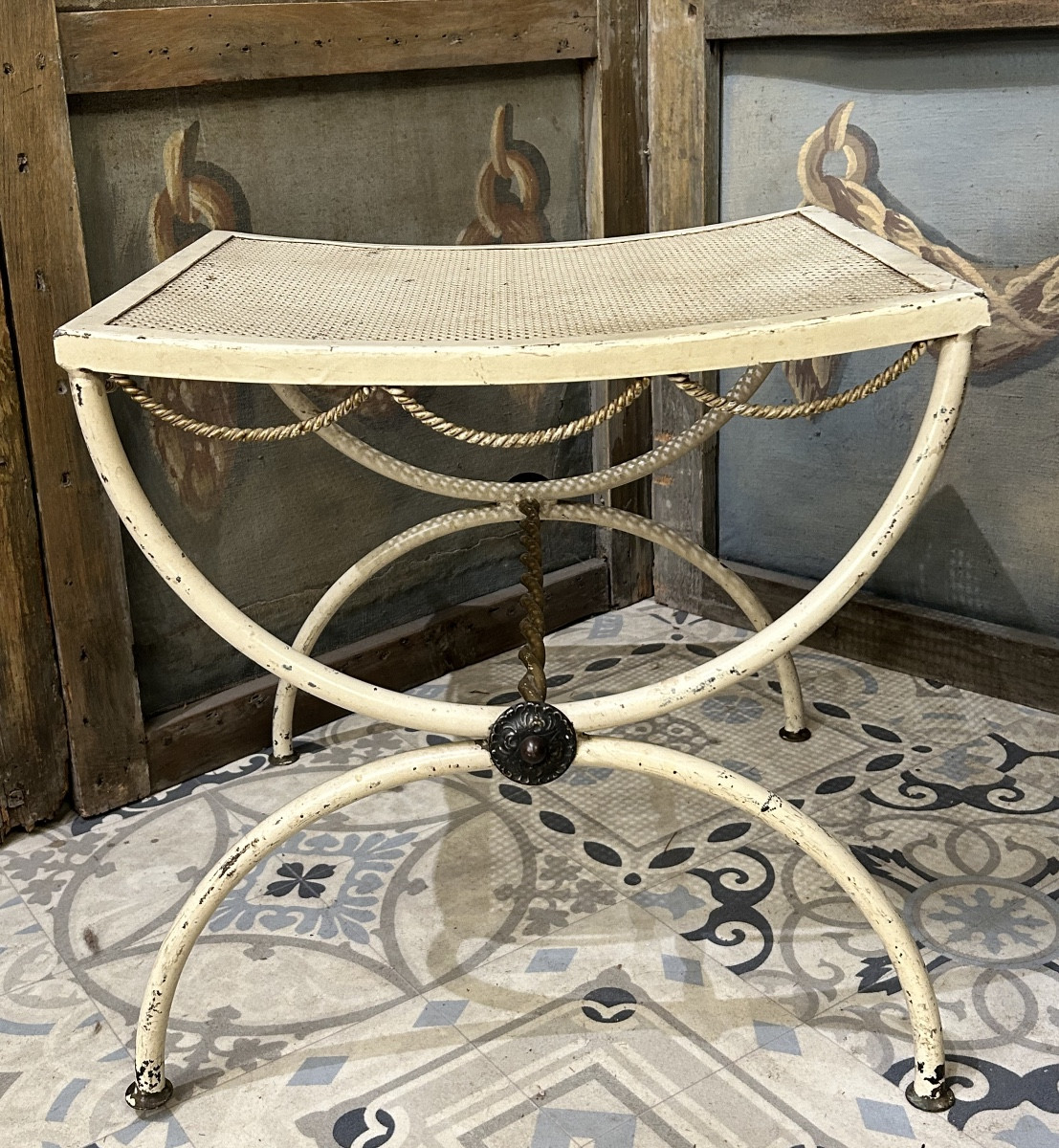 Wrought Iron Curule Stool 