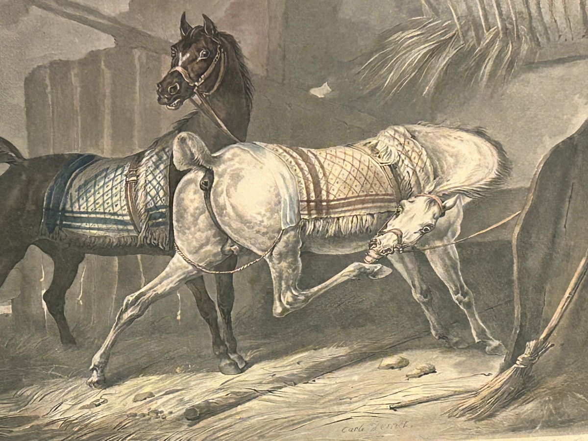 Pair Of Engravings On The Theme Of Horses, Signed Carle Vernet, 19th Century-photo-3