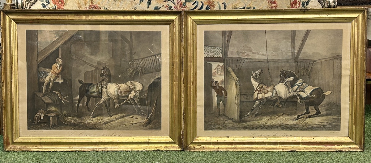 Pair Of Engravings On The Theme Of Horses, Signed Carle Vernet, 19th Century