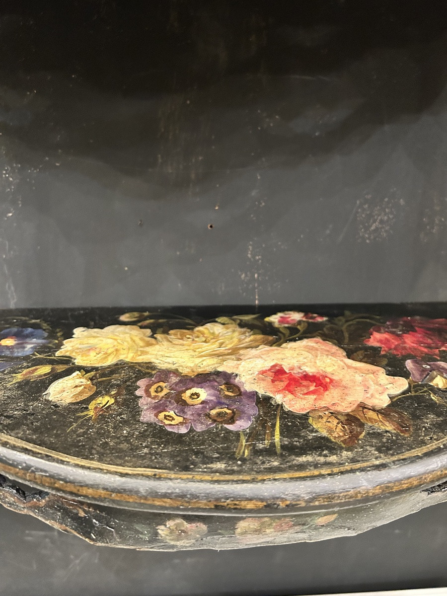 Napoleon III Wall Shelf In Lacquered Wood With Painted Decoration -photo-1