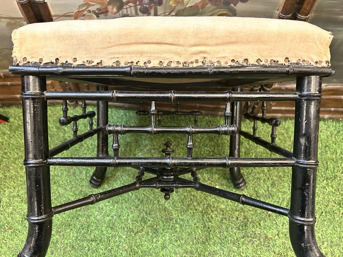 Tabouret bambou bois noirci Napoléon III-photo-3