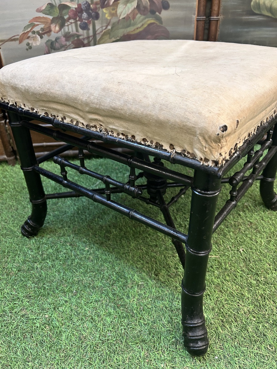Tabouret bambou bois noirci Napoléon III-photo-1