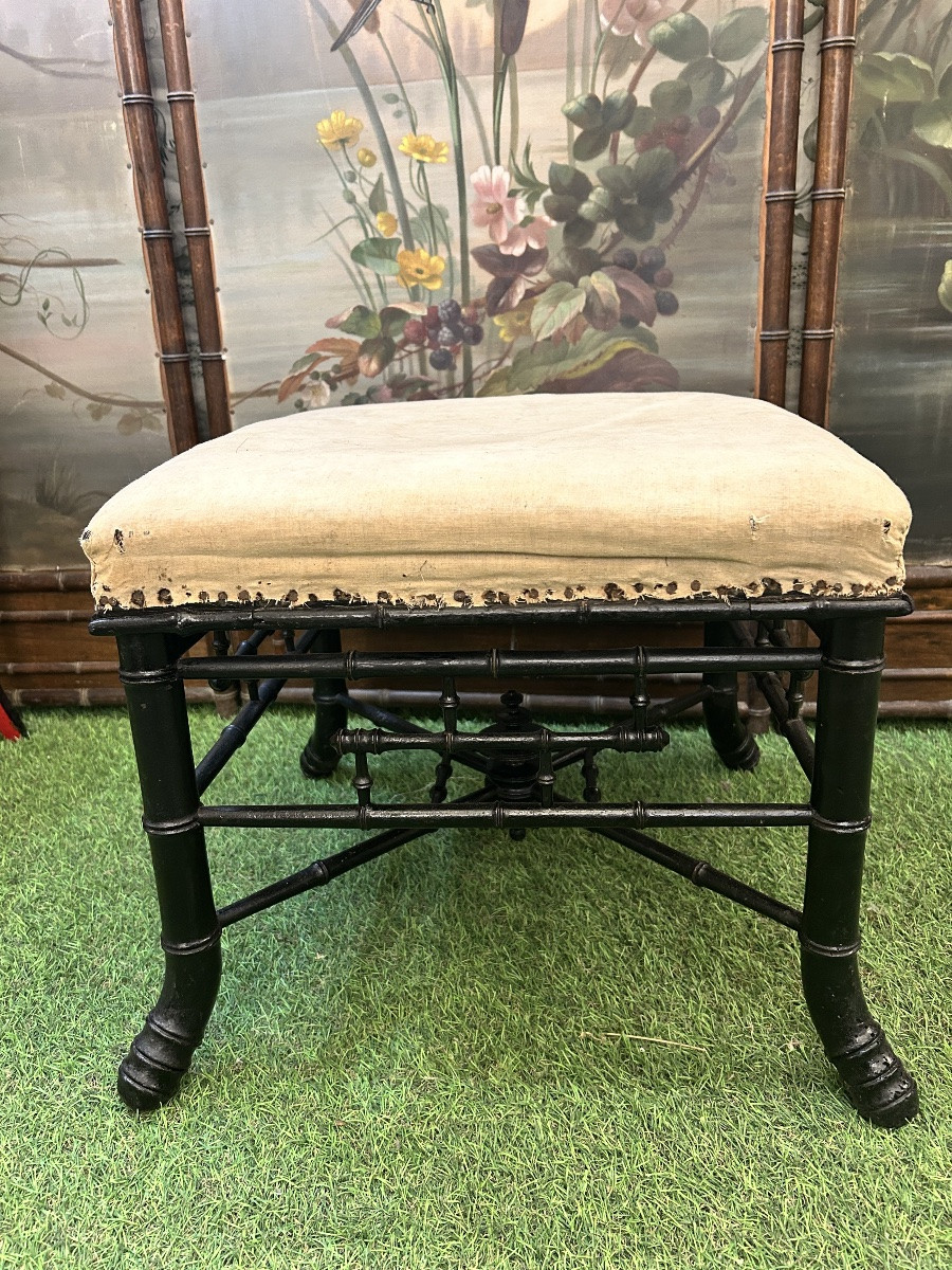 Tabouret bambou bois noirci Napoléon III-photo-3