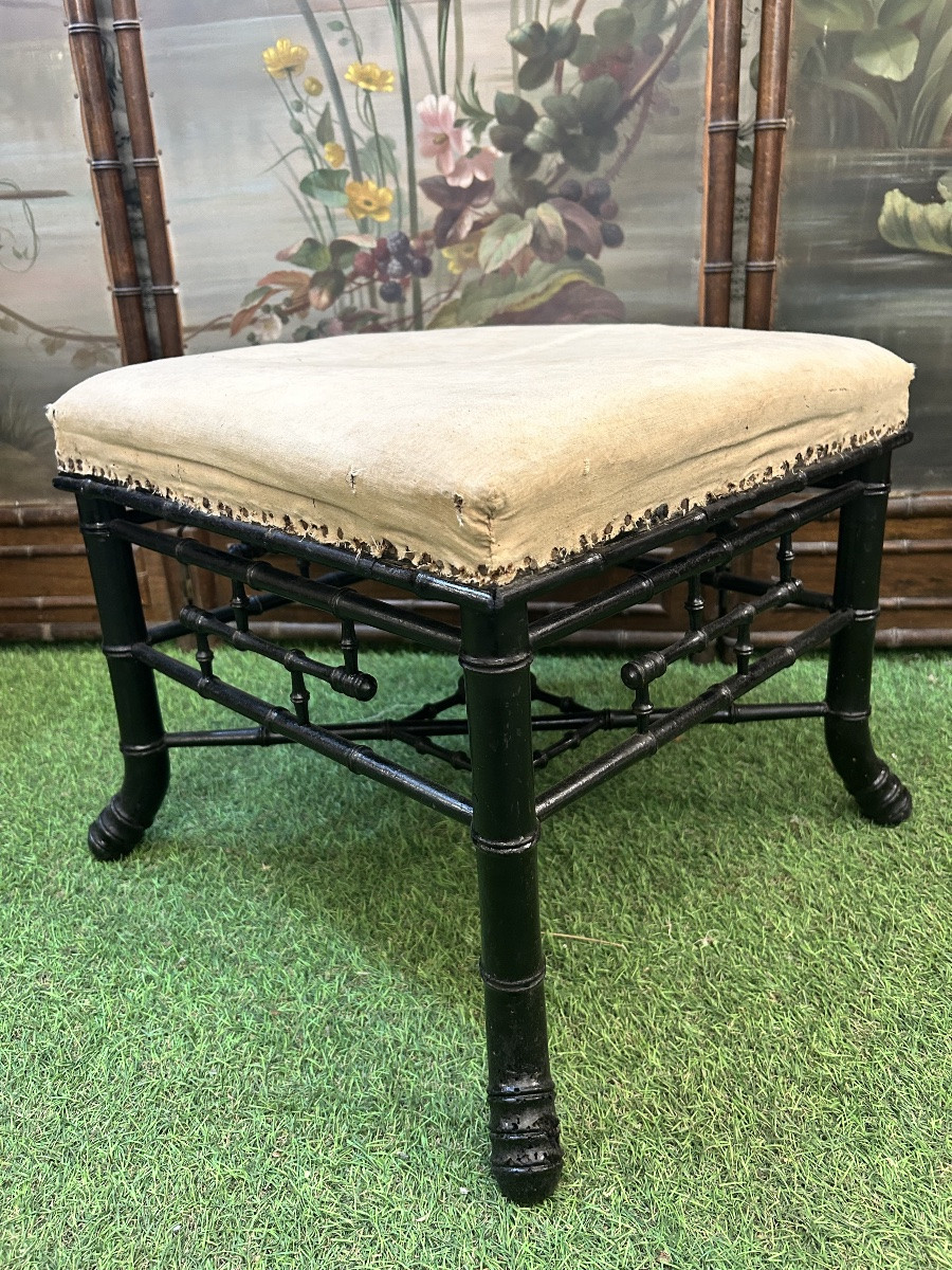 Tabouret bambou bois noirci Napoléon III-photo-4