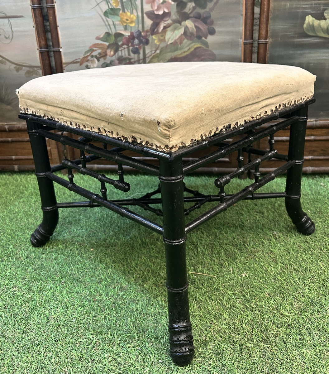 Tabouret bambou bois noirci Napoléon III