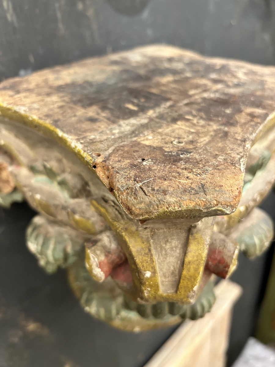 Polychrome Carved Wooden Capital Base -photo-2
