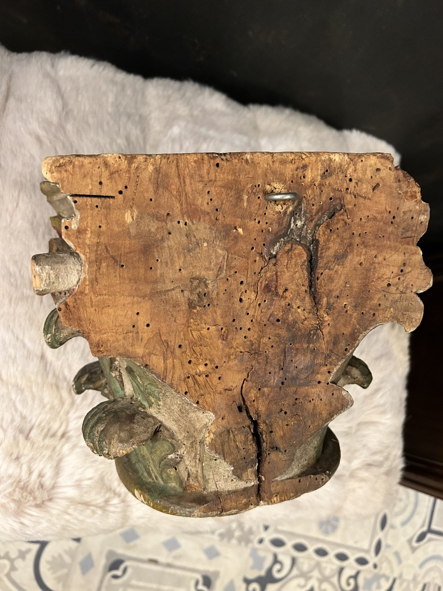 Polychrome Carved Wooden Capital Base -photo-4
