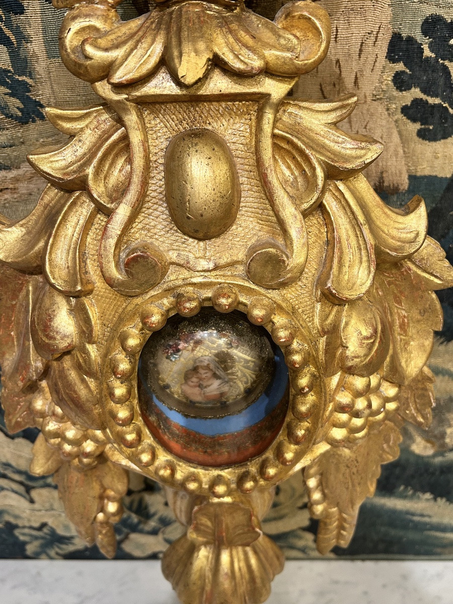 Reliquary Monstrance In Gilded Wood 18th Century-photo-2