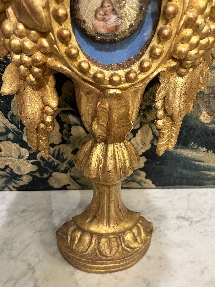 Reliquary Monstrance In Gilded Wood 18th Century-photo-3