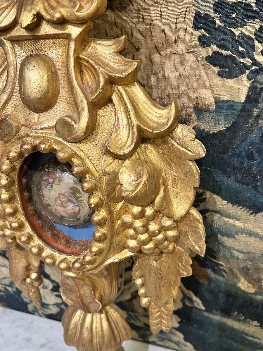 Reliquary Monstrance In Gilded Wood 18th Century-photo-1