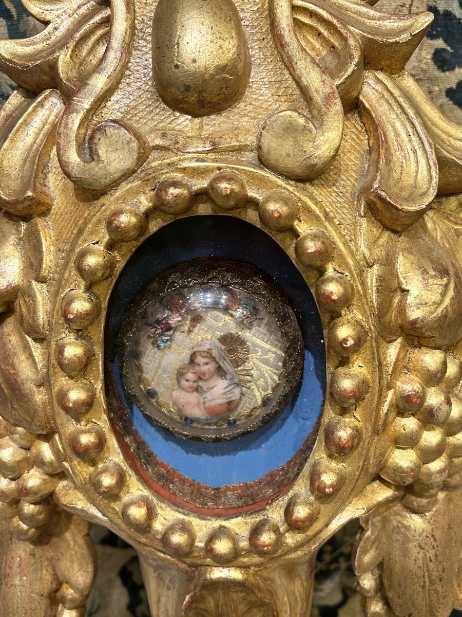 Reliquary Monstrance In Gilded Wood 18th Century-photo-3
