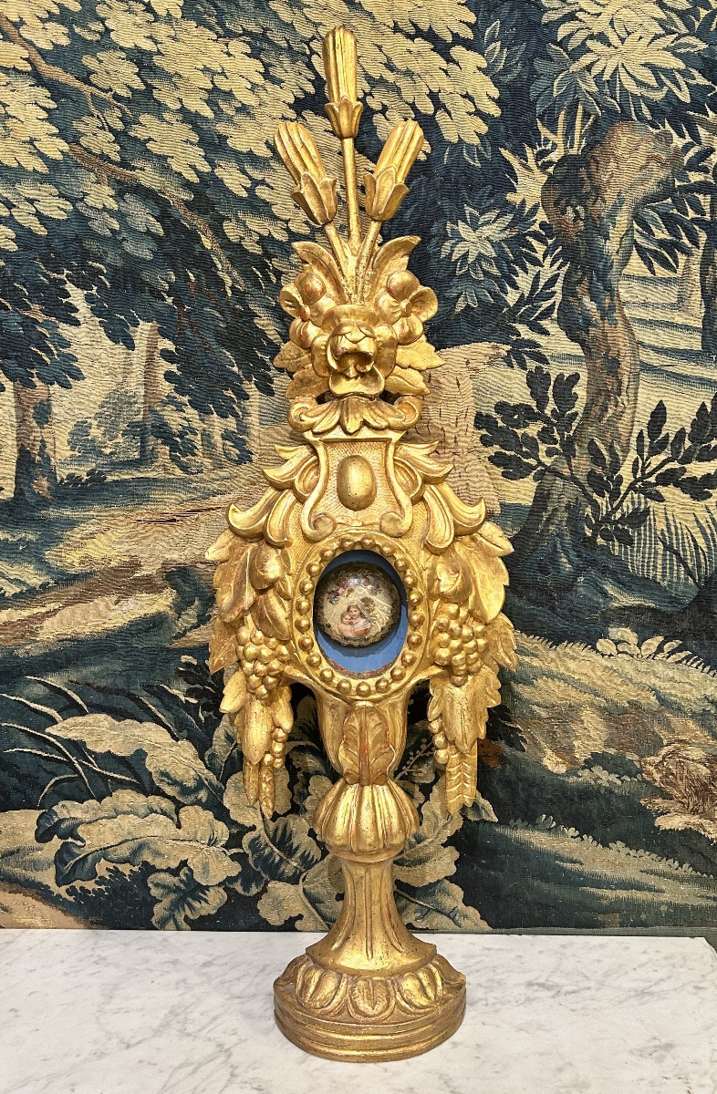 Reliquary Monstrance In Gilded Wood 18th Century