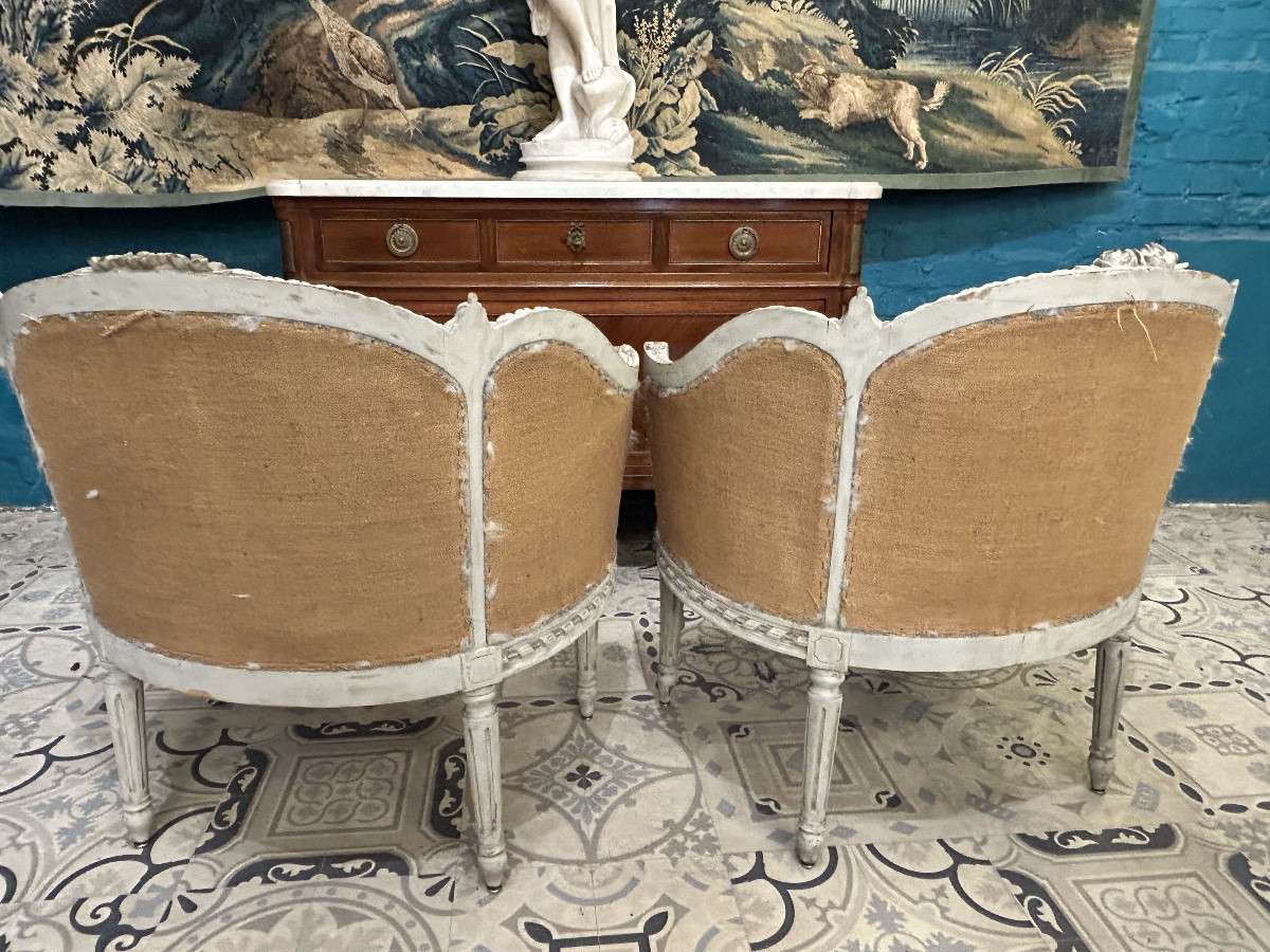 Paire de fauteuils corbeille style Louis XVI-photo-2