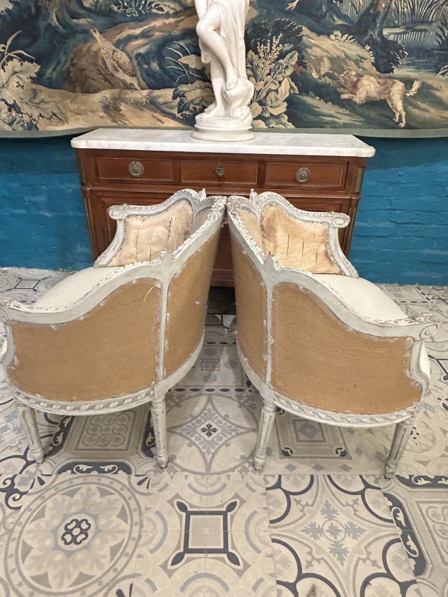 Paire de fauteuils corbeille style Louis XVI-photo-3