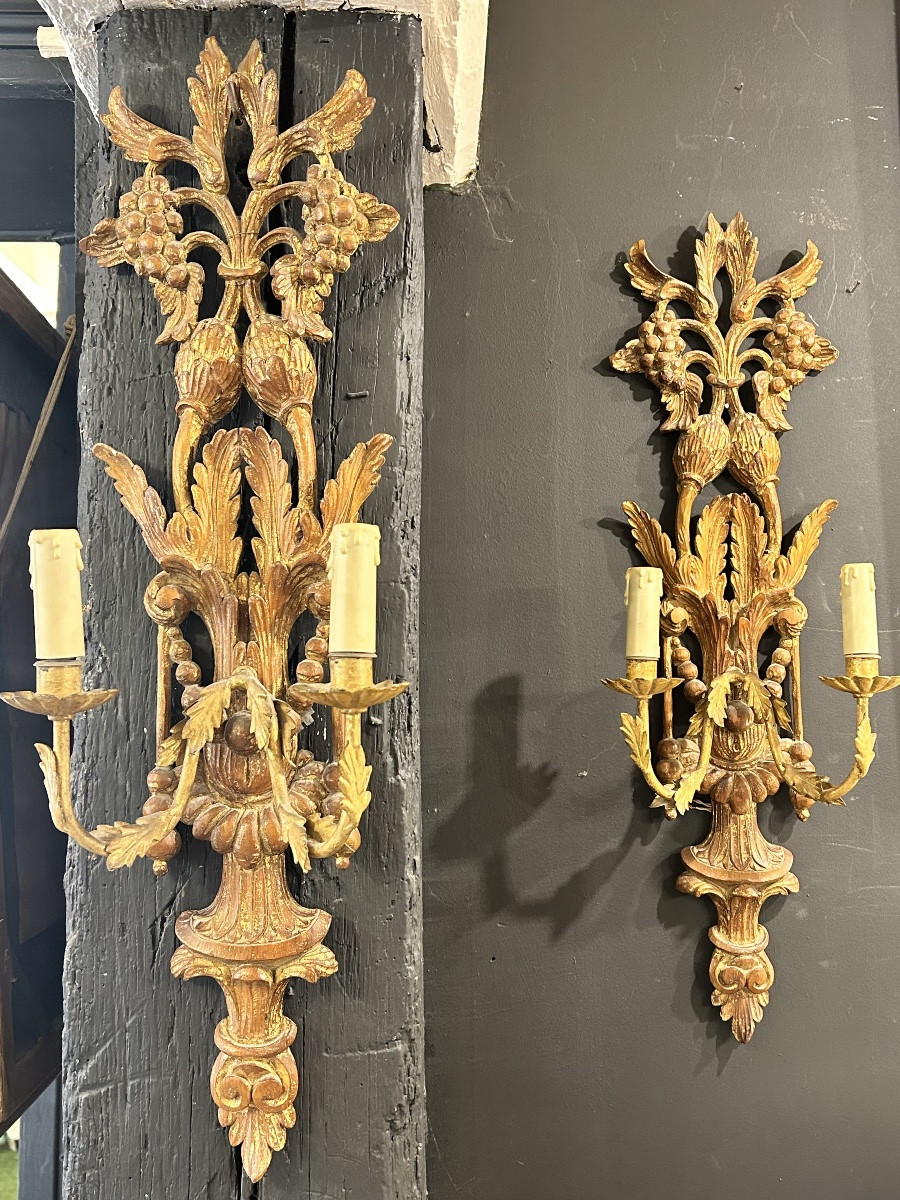 Pair Of Gilded Wood Sconces-photo-2