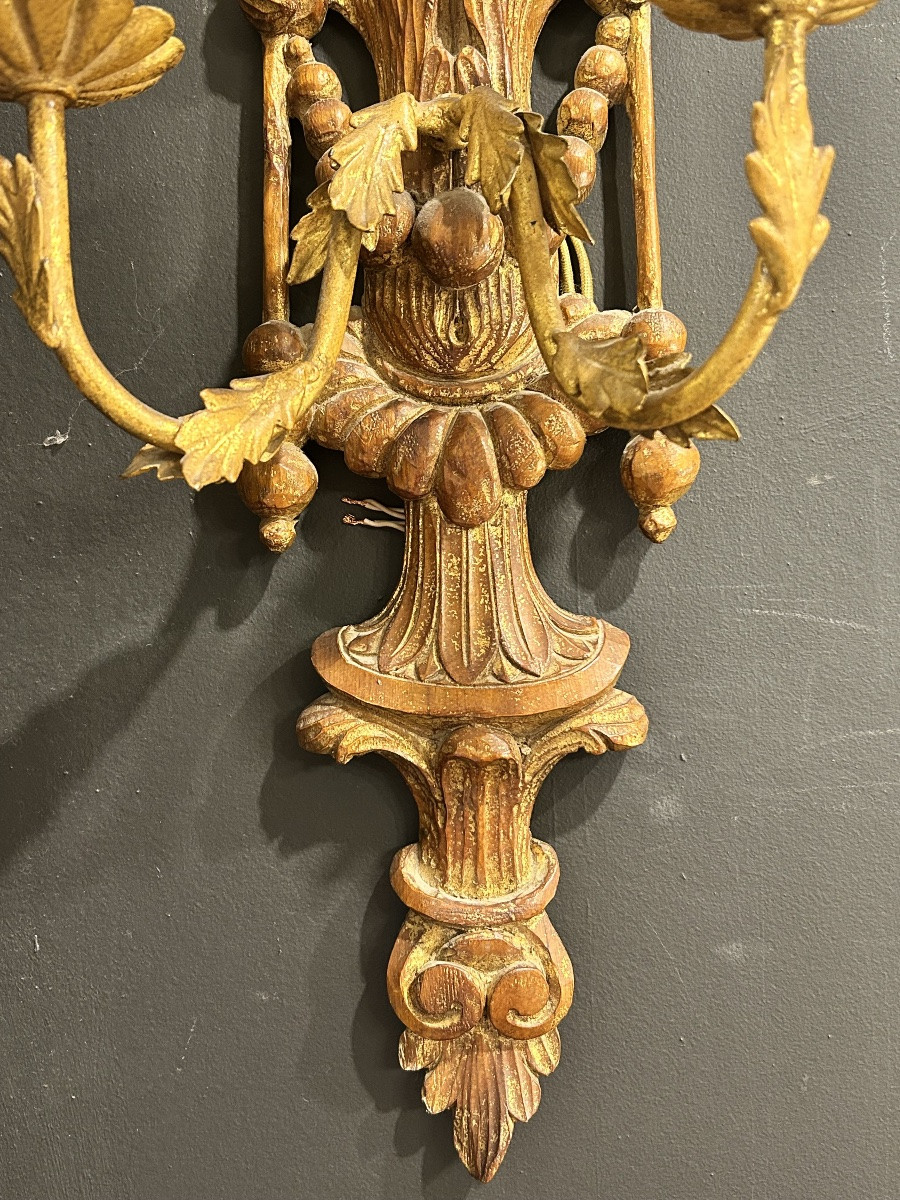 Pair Of Gilded Wood Sconces-photo-4