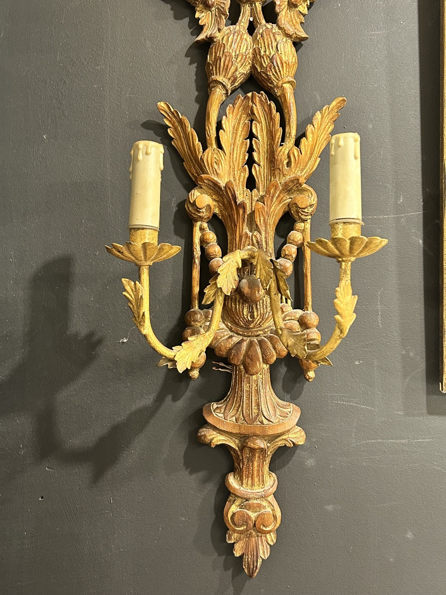 Pair Of Gilded Wood Sconces-photo-2