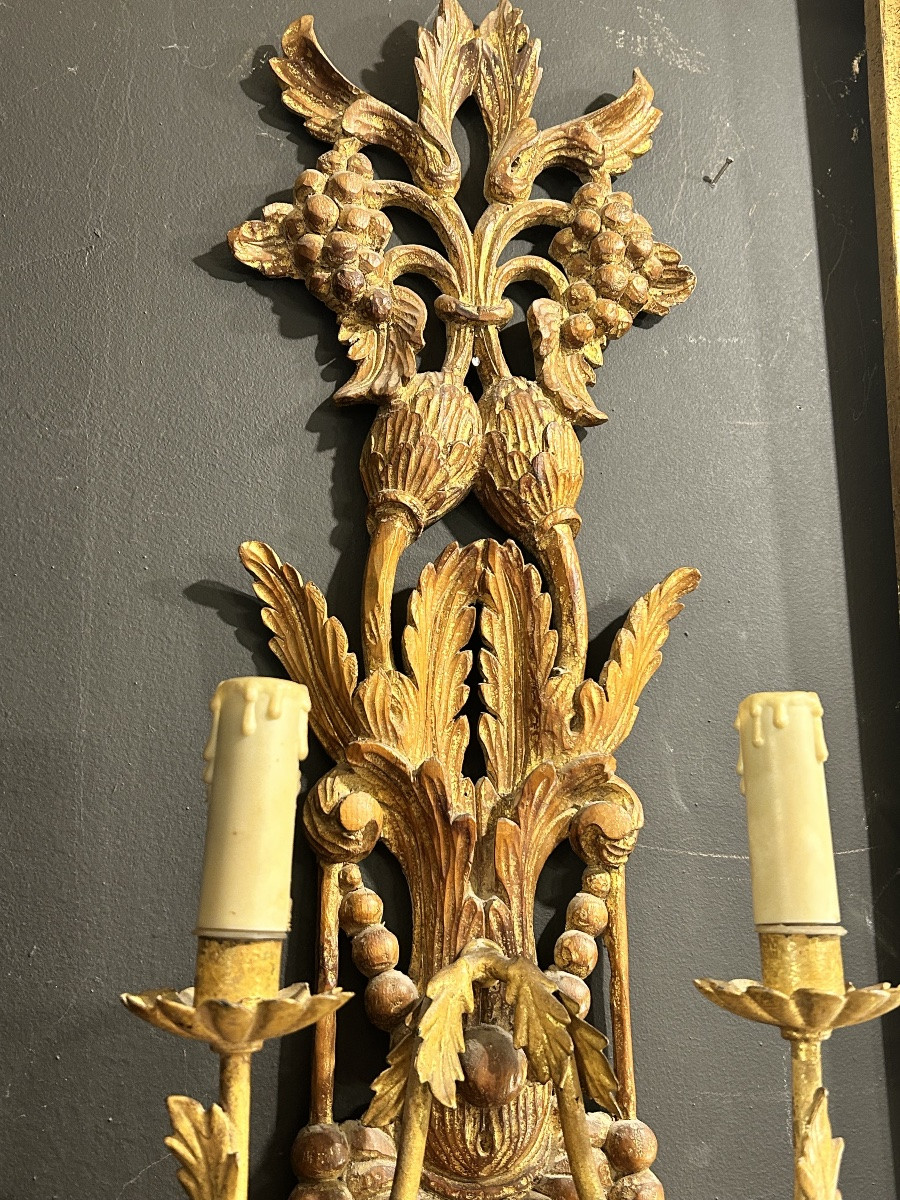 Pair Of Gilded Wood Sconces-photo-3