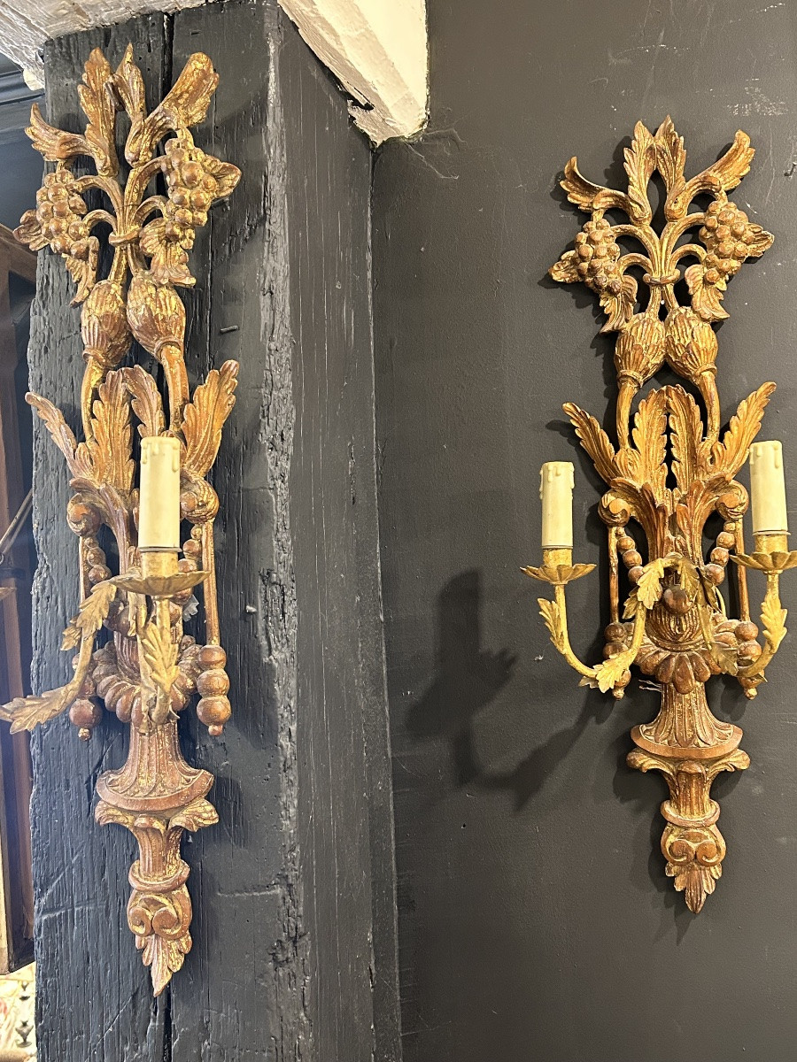 Pair Of Gilded Wood Sconces-photo-4