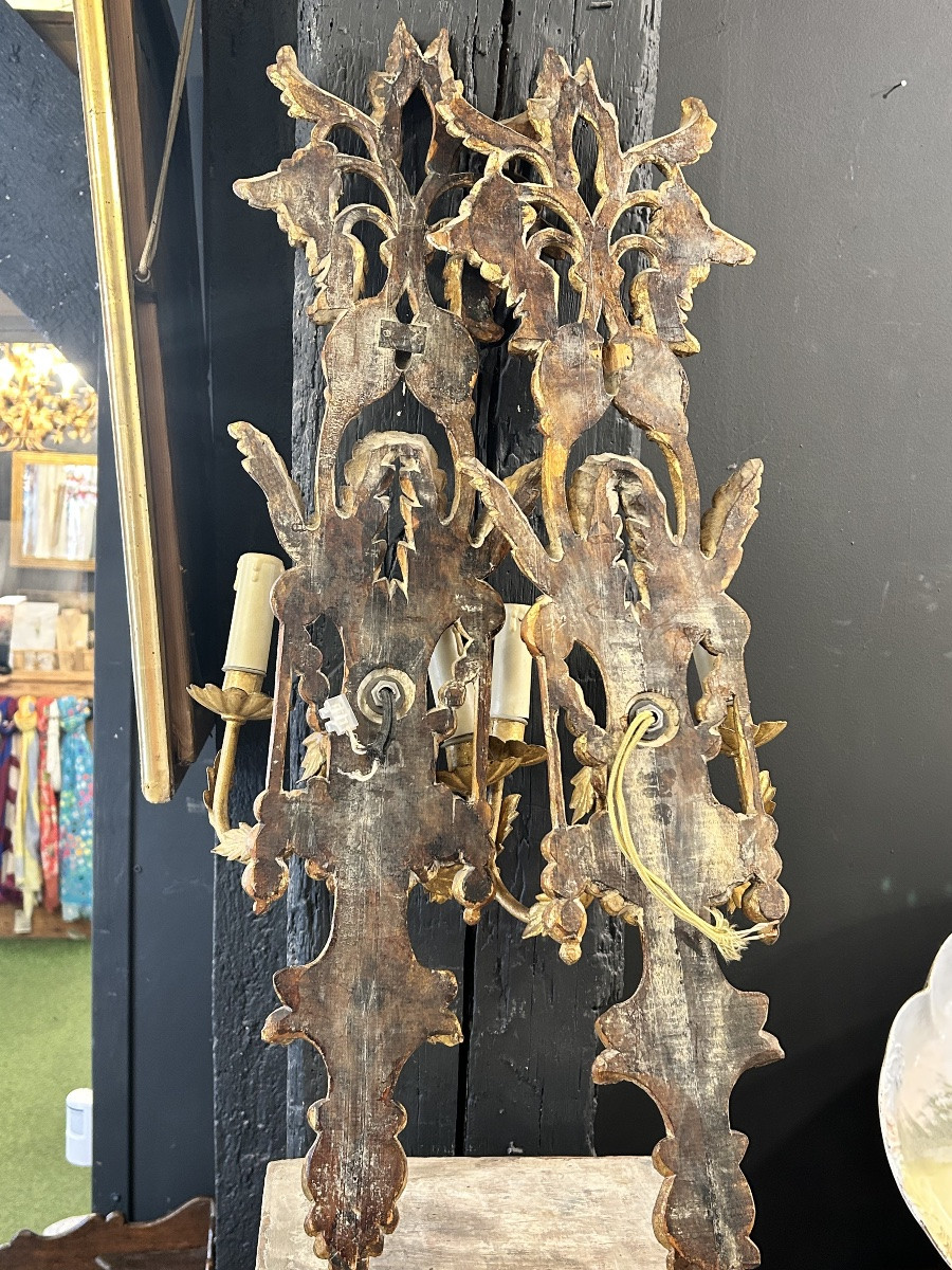 Pair Of Gilded Wood Sconces-photo-5