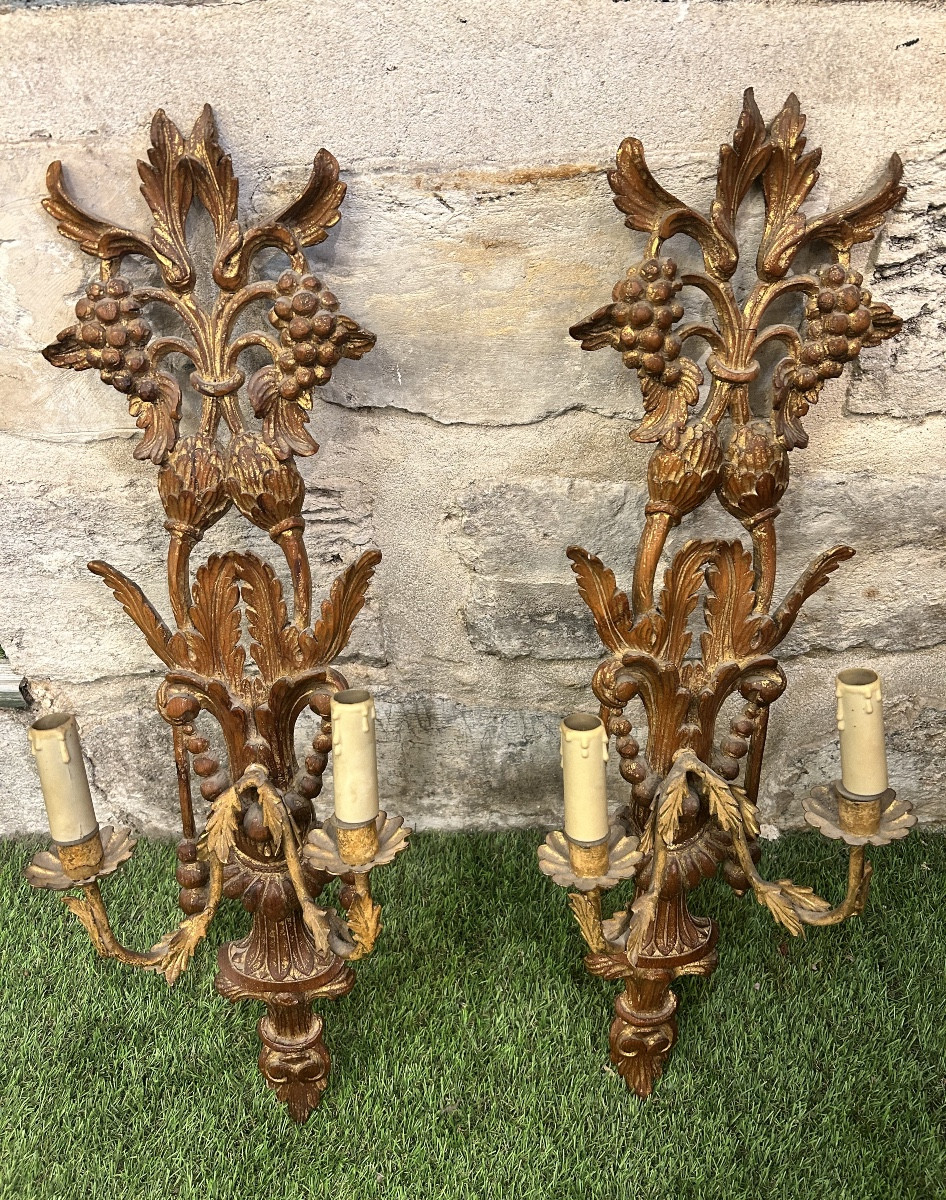 Pair Of Gilded Wood Sconces