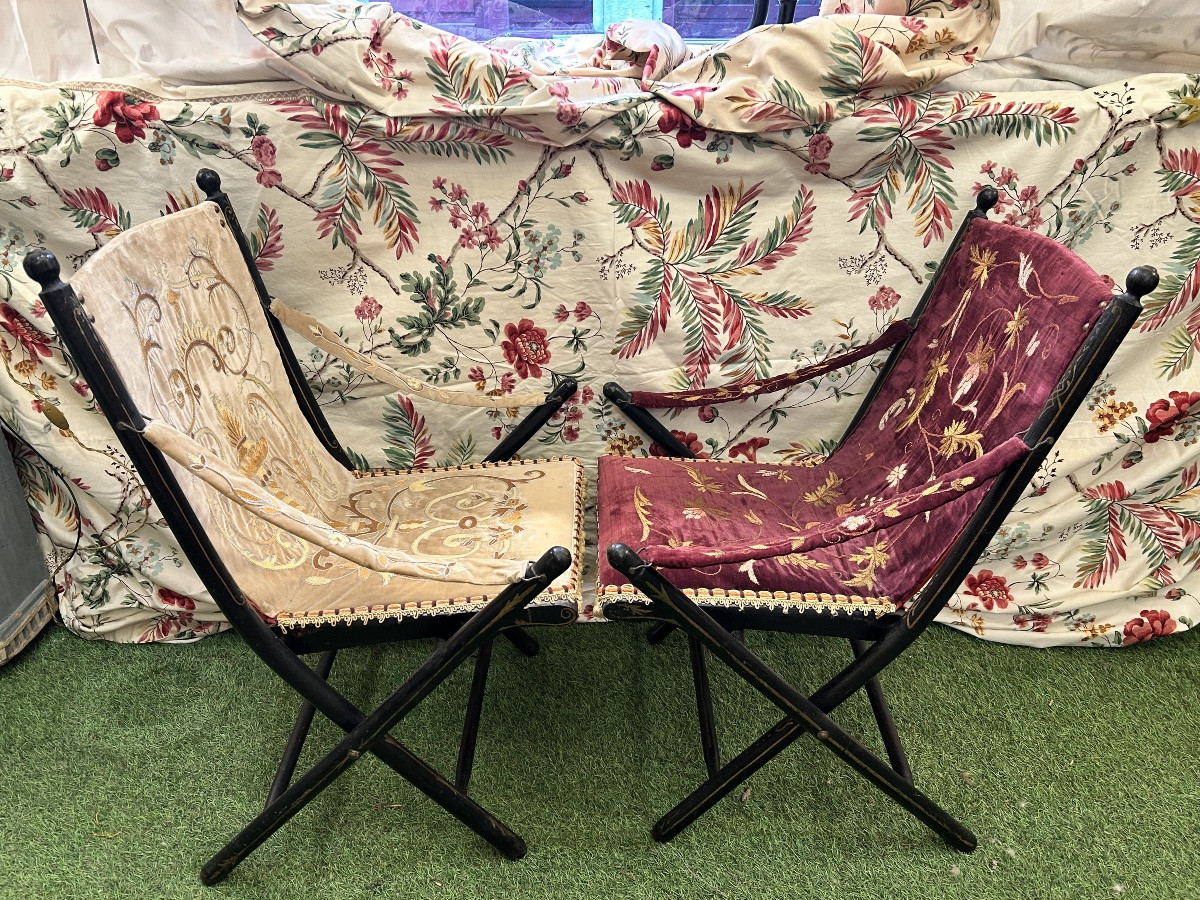 Pair Of Napoleon III Bamboo-style Folding Armchairs-photo-2