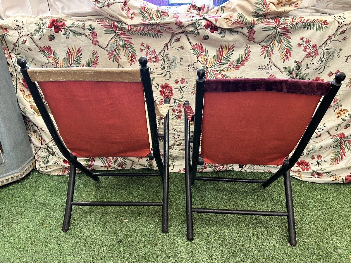 Pair Of Napoleon III Bamboo-style Folding Armchairs-photo-3