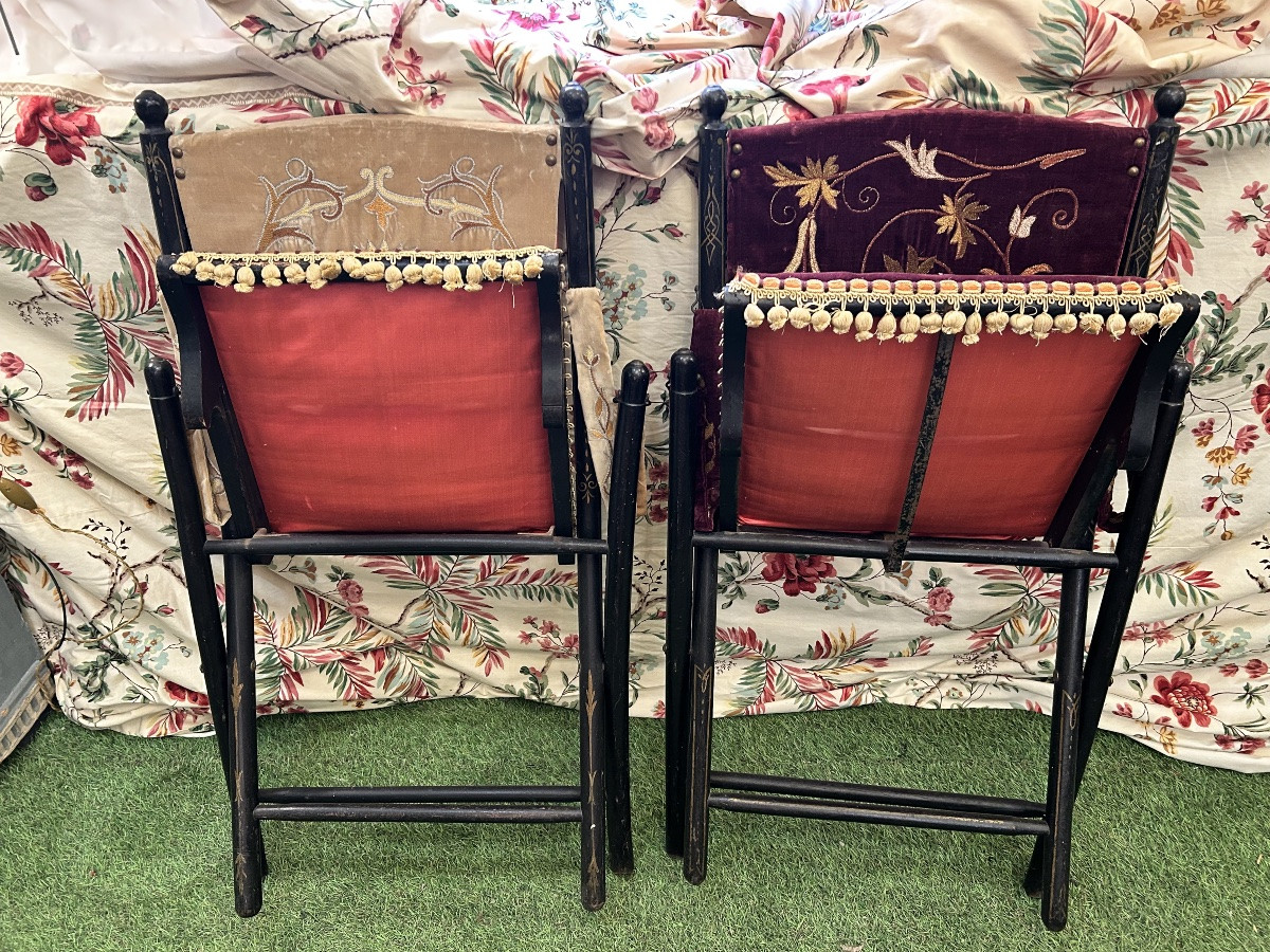 Pair Of Napoleon III Bamboo-style Folding Armchairs-photo-4