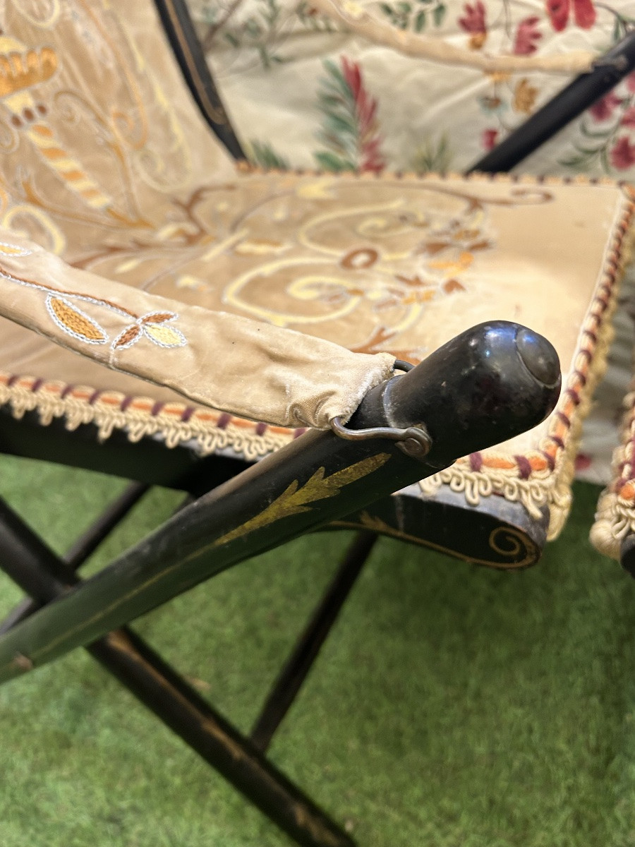 Pair Of Napoleon III Bamboo-style Folding Armchairs-photo-8