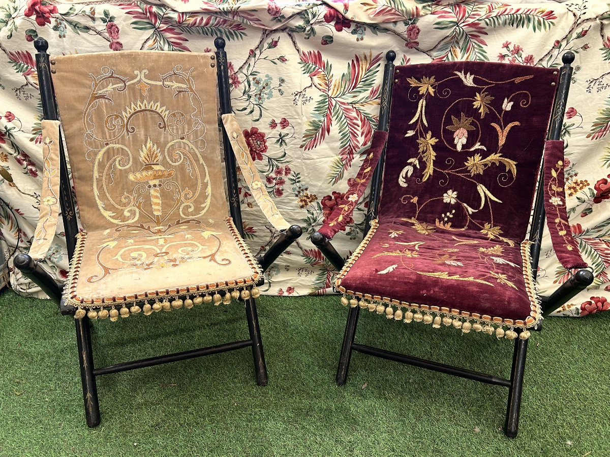 Pair Of Napoleon III Bamboo-style Folding Armchairs