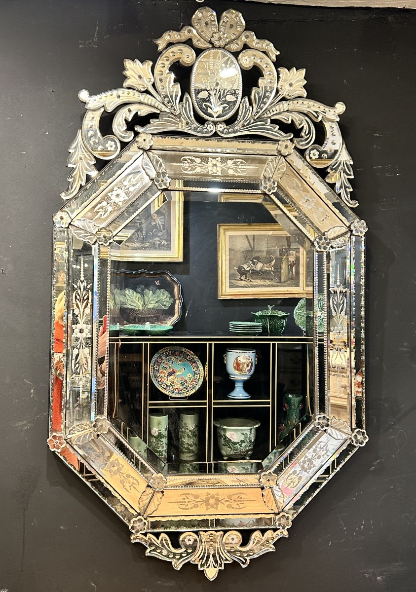 Large Venetian Mirror From The 19th Century