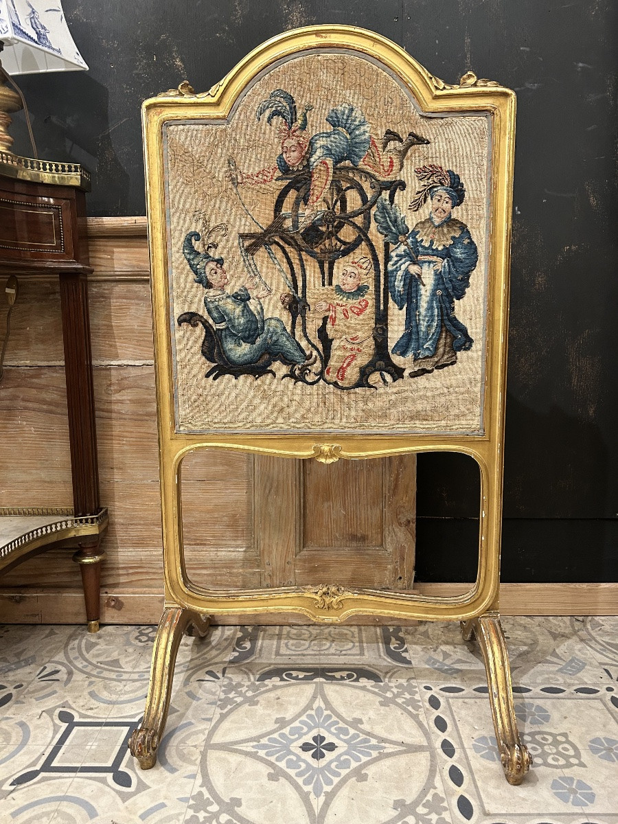 Pair Of Louis XV Style Tapestry Light Screens-photo-3