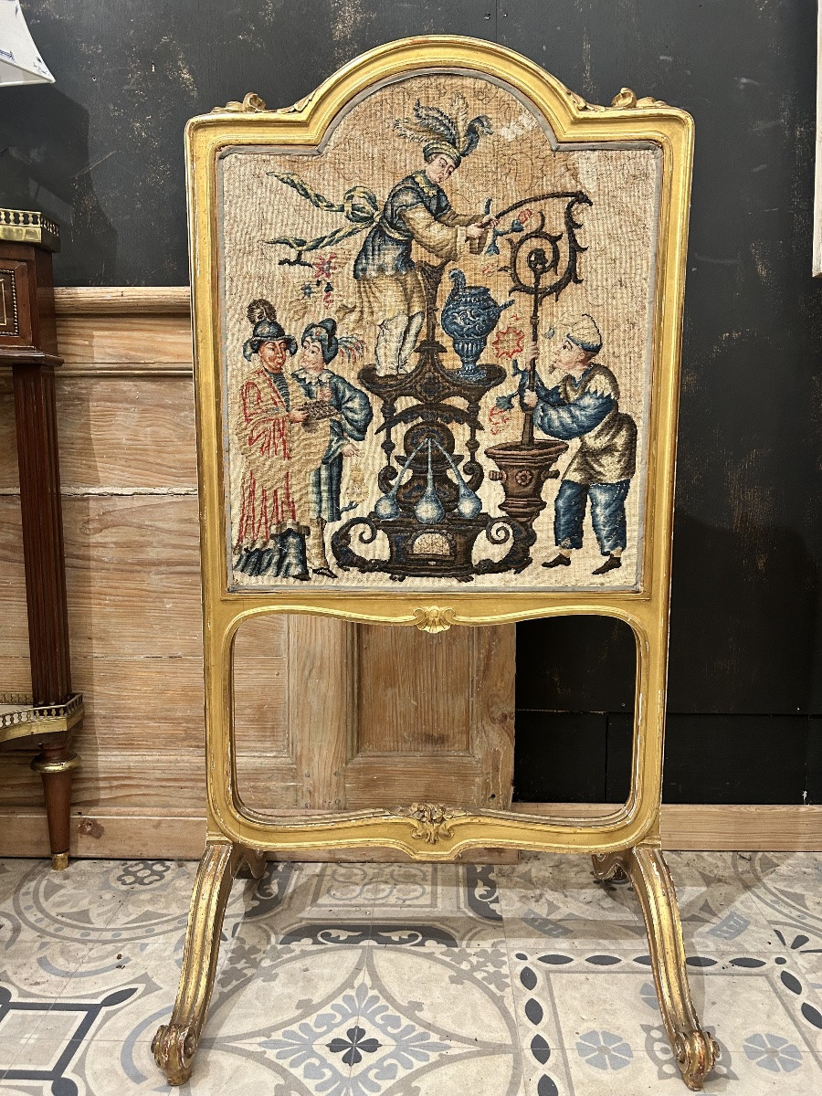 Pair Of Louis XV Style Tapestry Light Screens-photo-4