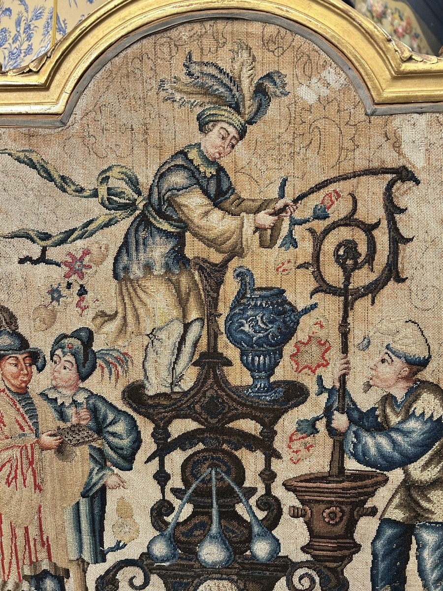 Pair Of Louis XV Style Tapestry Light Screens-photo-1