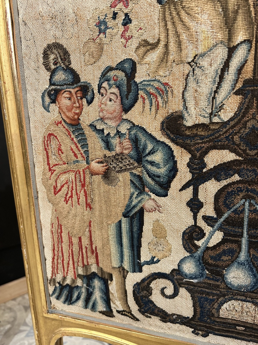 Pair Of Louis XV Style Tapestry Light Screens-photo-5