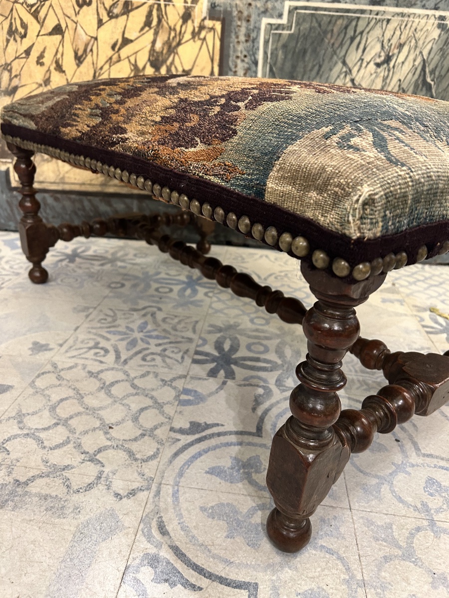 Large tabouret Louis XIII tapisserie Aubusson -photo-3